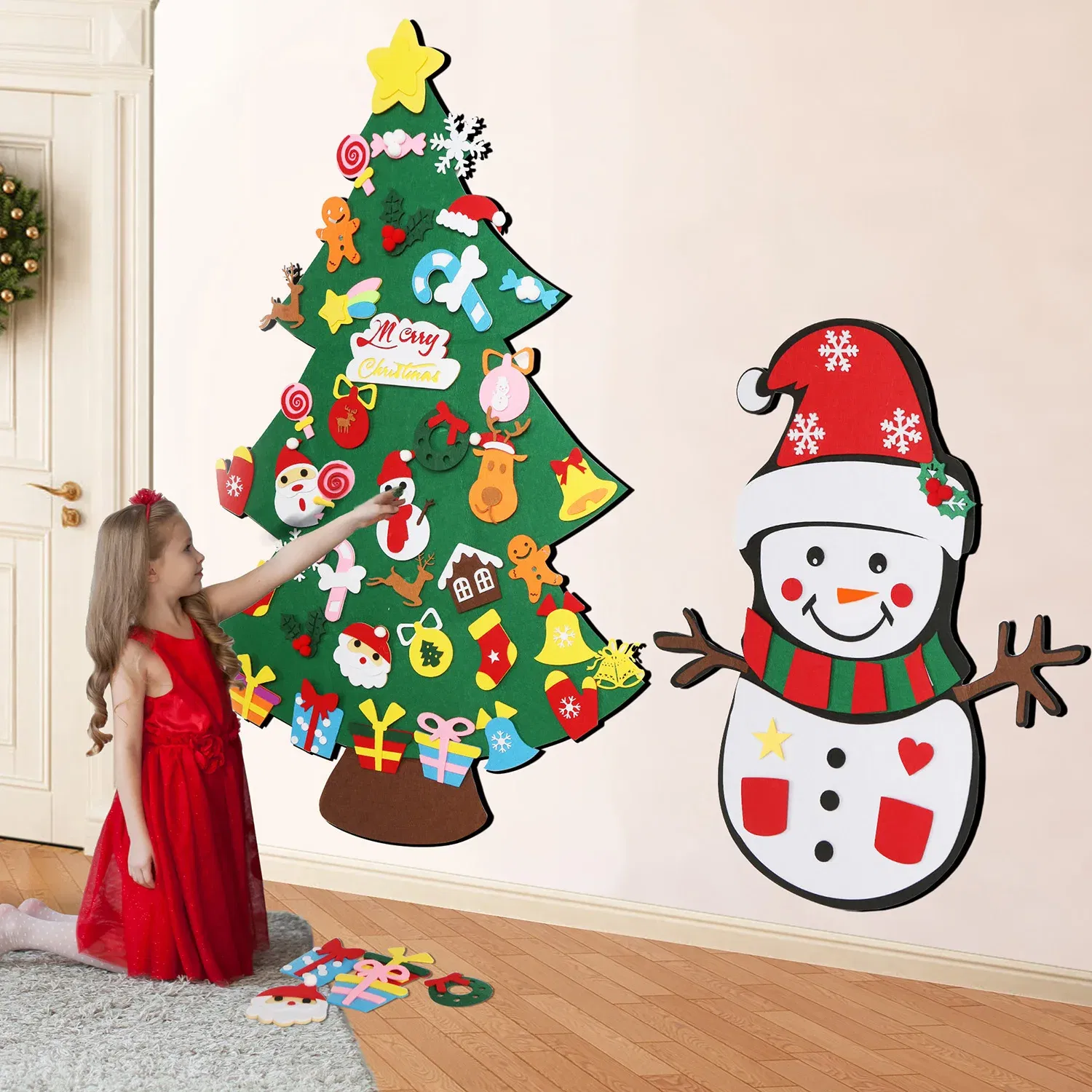 Color: Deep Sapphire, Christmas Tree Height: Other - DIY Felt Christmas Tree Montessori Busy Board Xmas Door Wall Decorations Wall Hanging Ornaments For Kids New Year Gifts