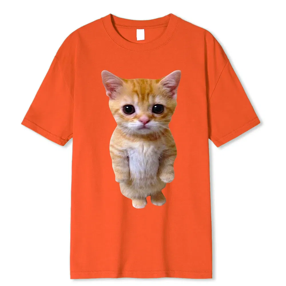 Color: Beige, Size: S - El Gato Meme Sad Crying Cat Munchkin Kitty Meme Trendy Graphic T-shirt Unisex Fashion Short Sleeve T-shirts Oversized Streetwear
