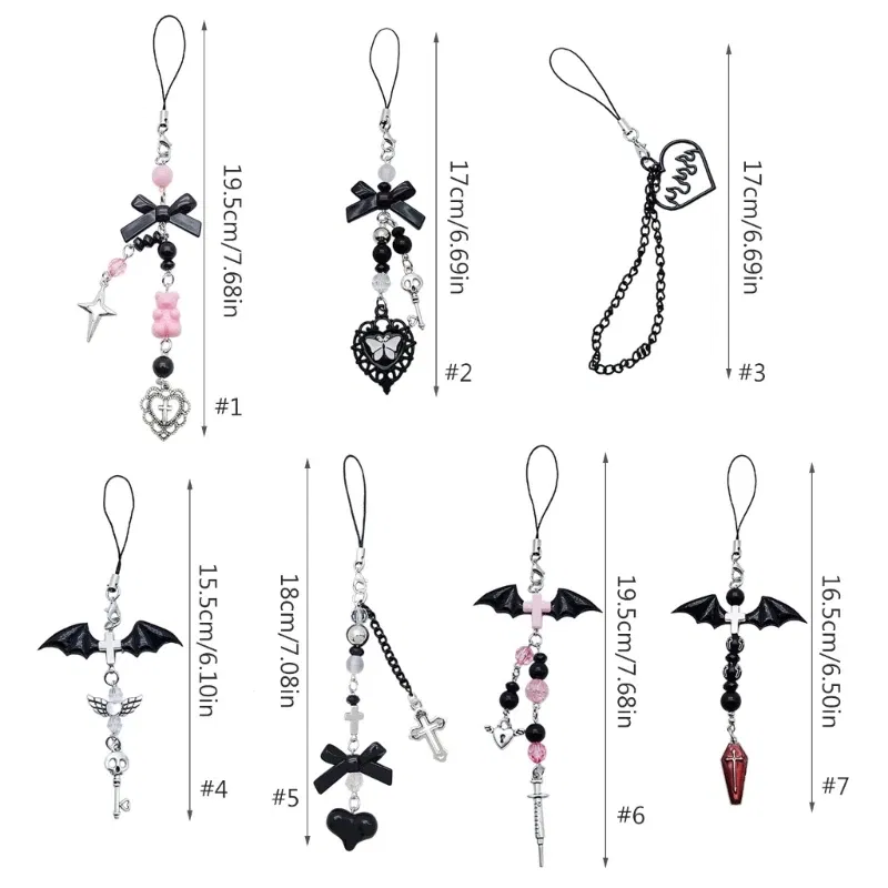 Color: 22/613# - Goth Y2K Phone Charm Pendant Kawaii-Key Chain For Bag Cute Accessory Women Guitar Strap Lanyard Beaded Keychain Pendant