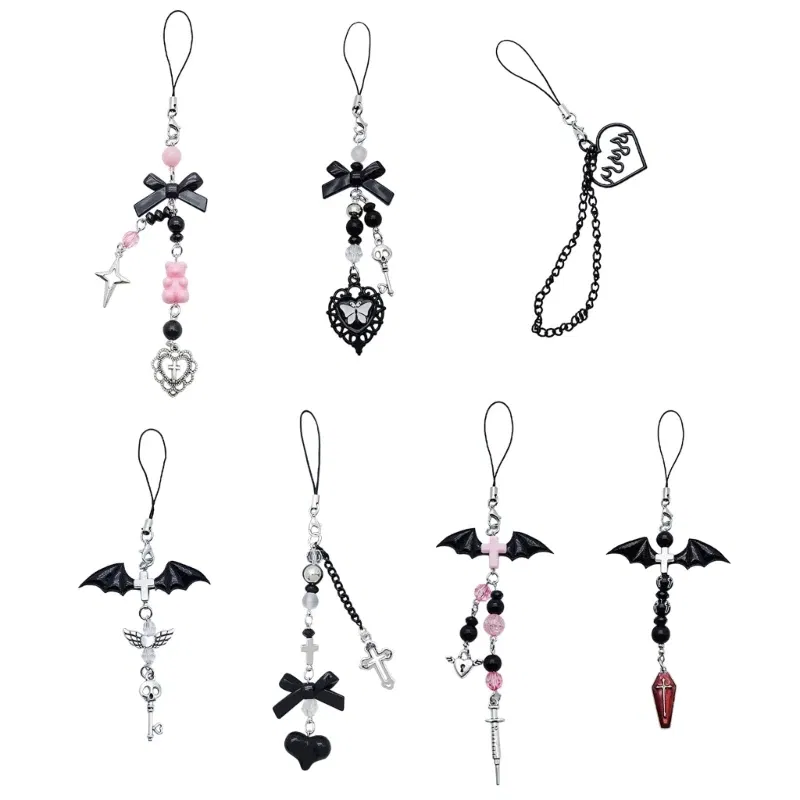 Color: 22/613# - Goth Y2K Phone Charm Pendant Kawaii-Key Chain For Bag Cute Accessory Women Guitar Strap Lanyard Beaded Keychain Pendant