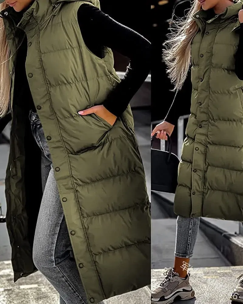 Color: WHITE, Size: XXL - Hooded Zipper Jacket Women Oversize Waistcoat Winter Outerwear Hooded Parka Fashion Quilted Vest Casual