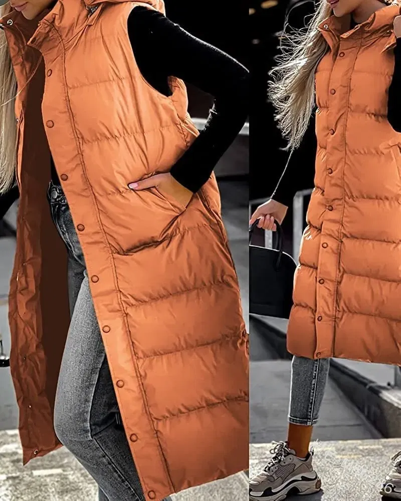 Color: WHITE, Size: XXL - Hooded Zipper Jacket Women Oversize Waistcoat Winter Outerwear Hooded Parka Fashion Quilted Vest Casual
