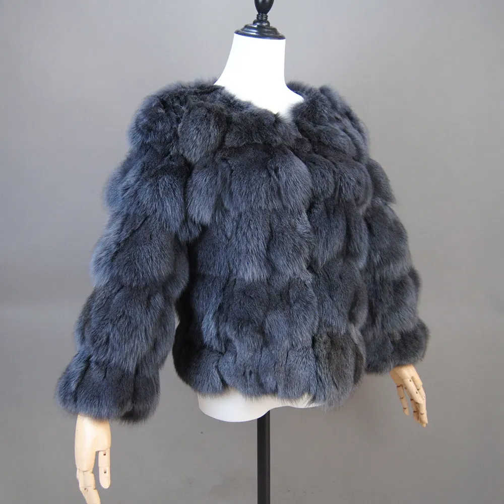 Color: Turquoise, Size: XXL - 2025 New Style Real Fur Coat 100% Natural Fur Jacket Female Winter Warm Leather Fox Fur Coat High Quality Fur Vest