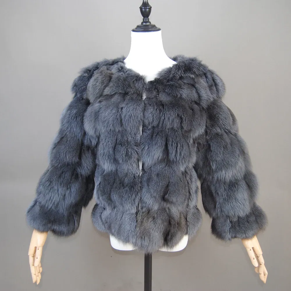 Color: Turquoise, Size: XXL - 2025 New Style Real Fur Coat 100% Natural Fur Jacket Female Winter Warm Leather Fox Fur Coat High Quality Fur Vest