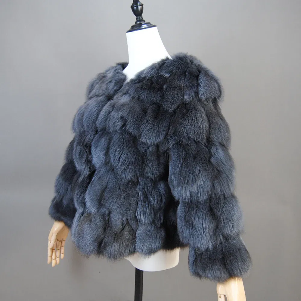 Color: Turquoise, Size: XXL - 2025 New Style Real Fur Coat 100% Natural Fur Jacket Female Winter Warm Leather Fox Fur Coat High Quality Fur Vest