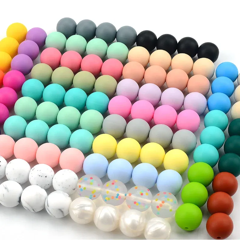 Color: Lavender, Item Diameter: 12mm - LOFCA 100Pcs/lot 12MM Round Shape Silicone Teething Beads Baby Teether For DIY Nursing Necklace Food Grade Chew Beads