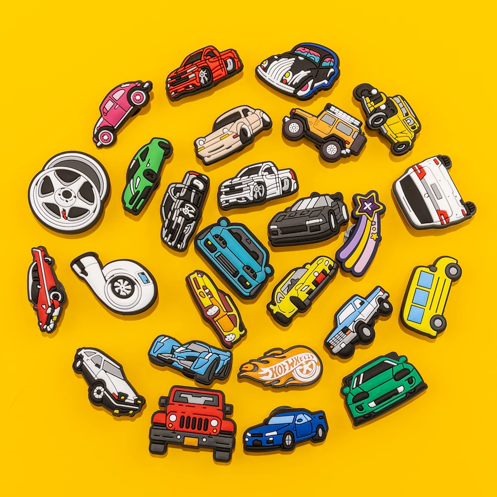Color: Gold - 1pcs Clog Charms Cars Cool Roadster SUV PVC Clips Accessories Mini Classic Car Shoe Charms Turbine Clog Pin Kids Gift