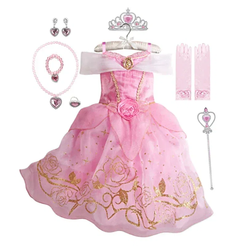 Kid Size: 2T, Color: Khaki - Belle Princess Dress for Girls Cosplay Beauty and The Beast Snow White Costumes Kids Halloween Carnival Birthday Clothes