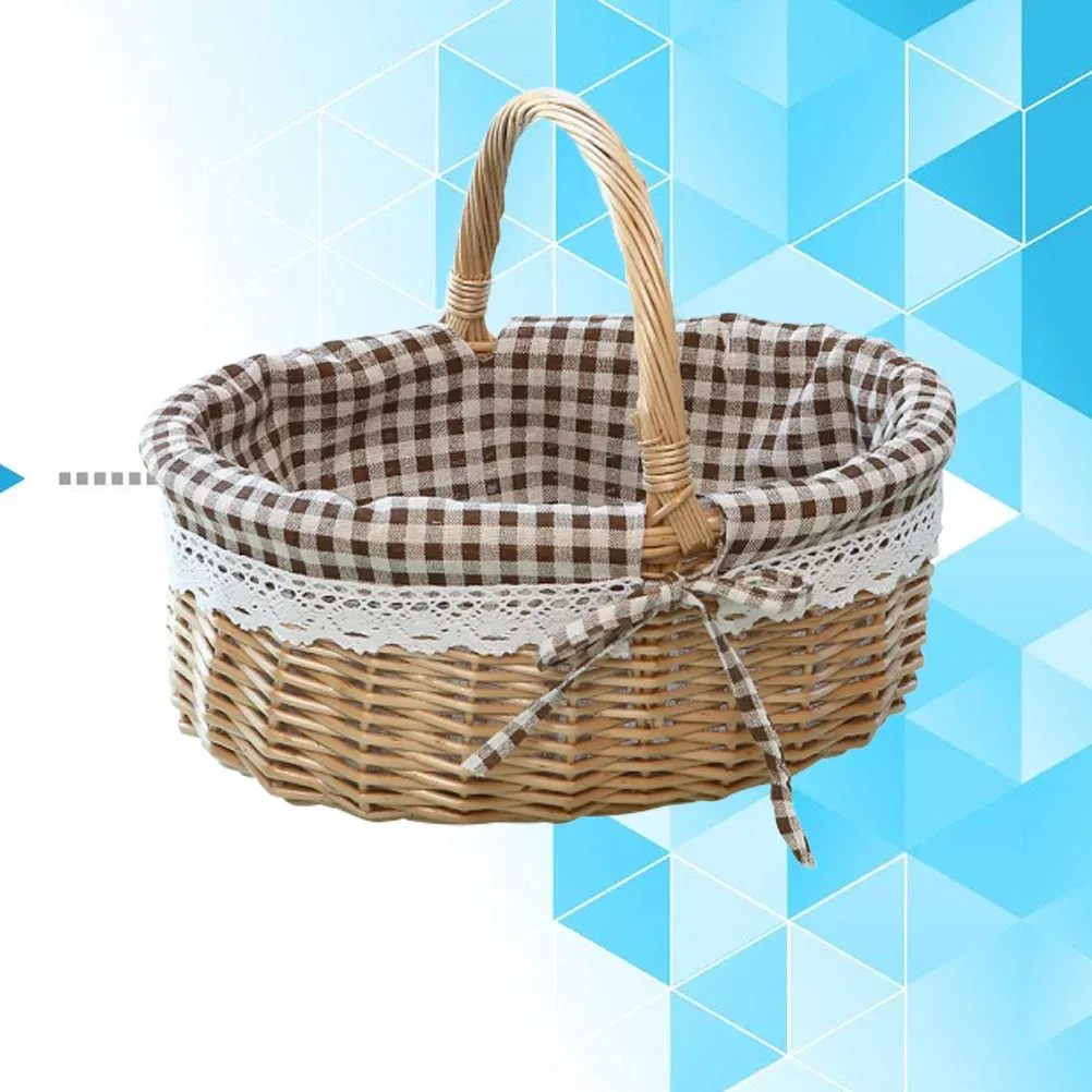 Color: Red - Basket Storage Wicker Woven Picnic Flower Willow Baskets With For  Bread Fruit Handles Handheld Flowers Kitchen Vegetable Easter