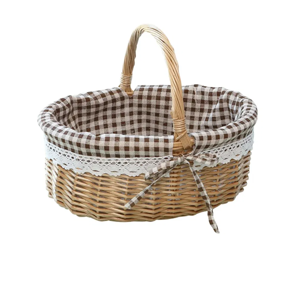 Color: Red - Basket Storage Wicker Woven Picnic Flower Willow Baskets With For  Bread Fruit Handles Handheld Flowers Kitchen Vegetable Easter