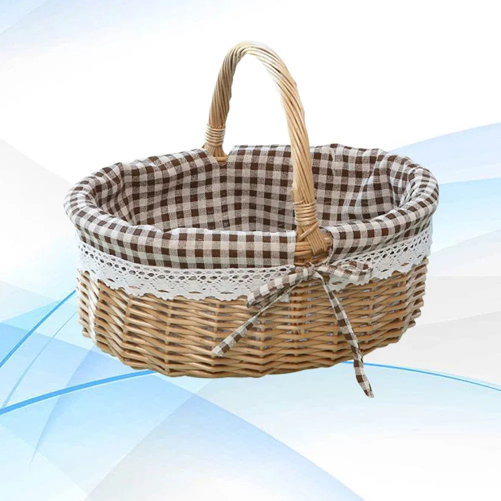 Color: Red - Basket Storage Wicker Woven Picnic Flower Willow Baskets With For  Bread Fruit Handles Handheld Flowers Kitchen Vegetable Easter