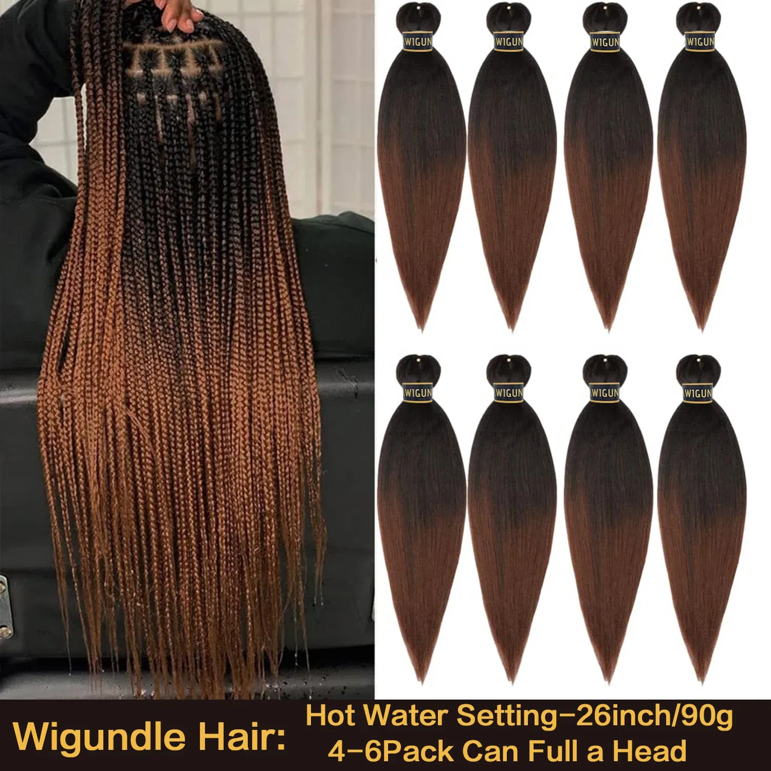 Color: 39M, Stretched Length: 26inches, Bulk Buy: 1Pcs/Lot - Kanekalon 26inch Hot Water Set Pre Stretched Jumbo Braiding Hair Box Twist Braids Synthetic Hair Extensions For Women Soft Yaki