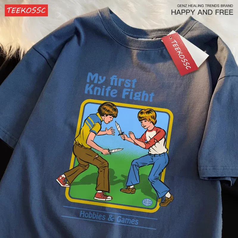 Color: Dark Grey, Size: S - My First Knife Fight Hobbies Games Print Tshirts Men Women Soft Short Sleeve Summer Casual Cotton Oversized Loose Street T Shirt