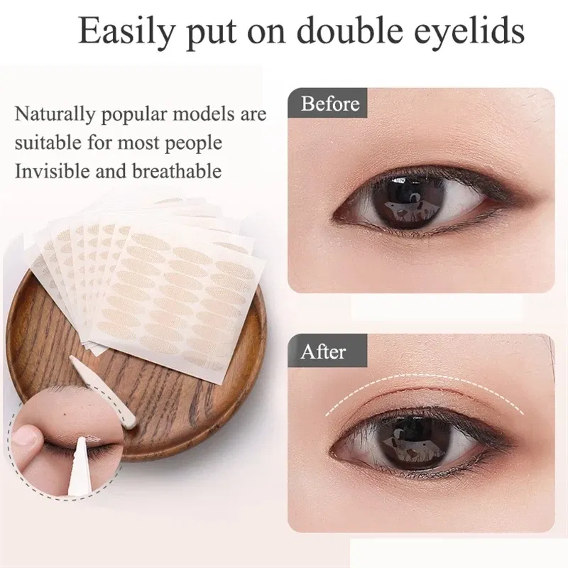 Color: Brushed Brass - Clear Beige Stripe Self-adhesive Natural Eye Tape Makeup Tool Invisible Double Fold Eyelid Lace Paste Eyelid Tape Sticker 240pcs