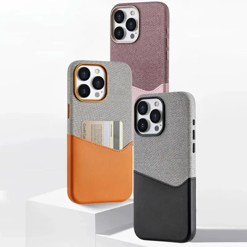 Color: Pink, Material: artificial leather - Card Holder MagSafe Leather Phone Case For iPhone 15 14Pro Max 13 14 Pro 12 Pocket Wireless Charging Alloy Lens Hit Color Cover