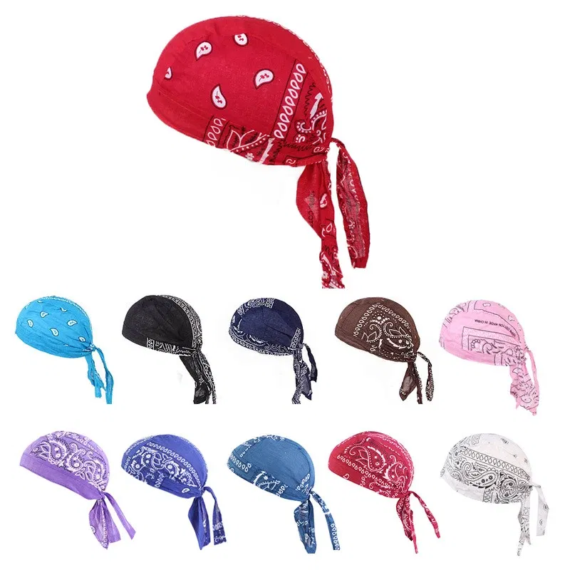 Color: Dark Grey - Cotton Cycling Pirate Bandana Men Women Headwraps Bike Headband Headcloth Sweat Wicking Beanie Hip-hop Turban Head Scarf