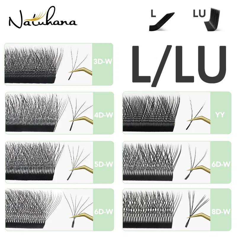 Color: Brushed Chrome, Curl: D, Thickness: 0.07mm, Length: MIX - NATUHANA W Lashes Extension L LU(M) Curl Individual Mink YY Lashes 3D W-shaped Volume Fan Eyelash Extension