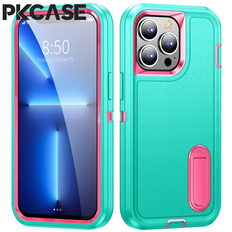 Color: BRIGHT PINK, Material: tpu - PKCASE Shockproof Case For iPhone 13 Mini 12 11 Pro Max 6 7 8 Plus Bracket Protective Cover For iPhone X XS XR SE 2020 2022