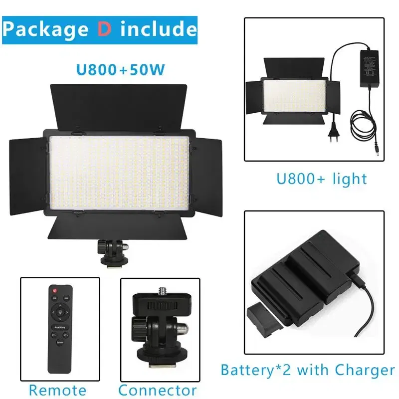 Color: Yellow, Plug Type: EU, - New! U800+ LED Video Light Photo Studio Lamp Bi-Color 2500K-8500k Dimmable with Tripod Stand Remote for Video Recording Para