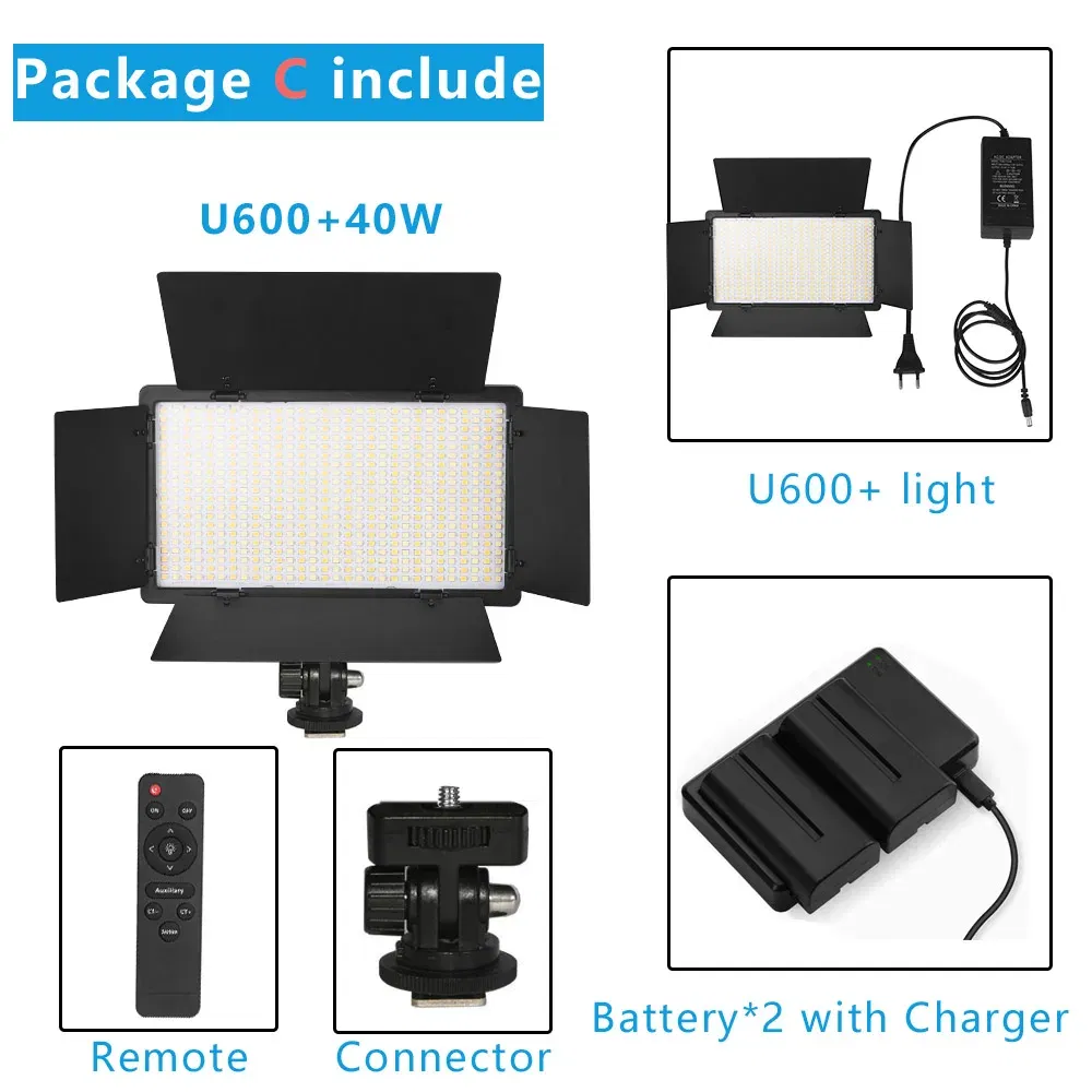 Color: Yellow, Plug Type: EU, - New! U800+ LED Video Light Photo Studio Lamp Bi-Color 2500K-8500k Dimmable with Tripod Stand Remote for Video Recording Para