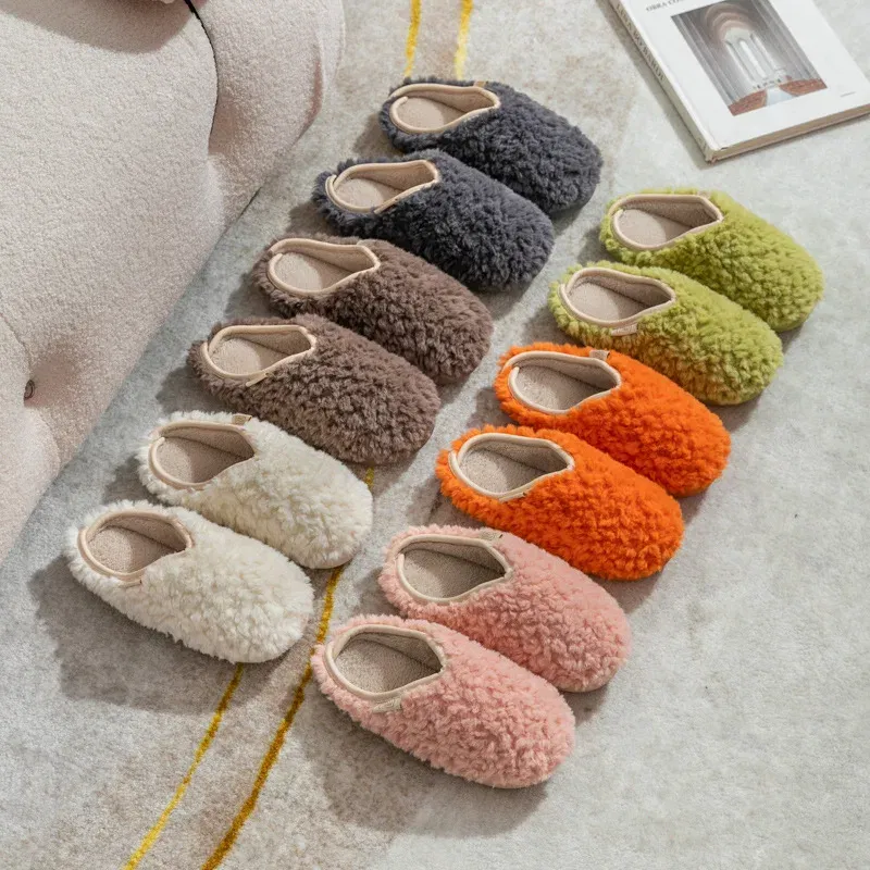 Color: Beige, Shoe Size: 38-39, Ships From: CHINA - Crestar Warm Fluffy Women Slippers Winter New Indoor Soft Sole Fuzzy Bedroom Flat Slides Non-slip Fleece Lind Fur House Slippers