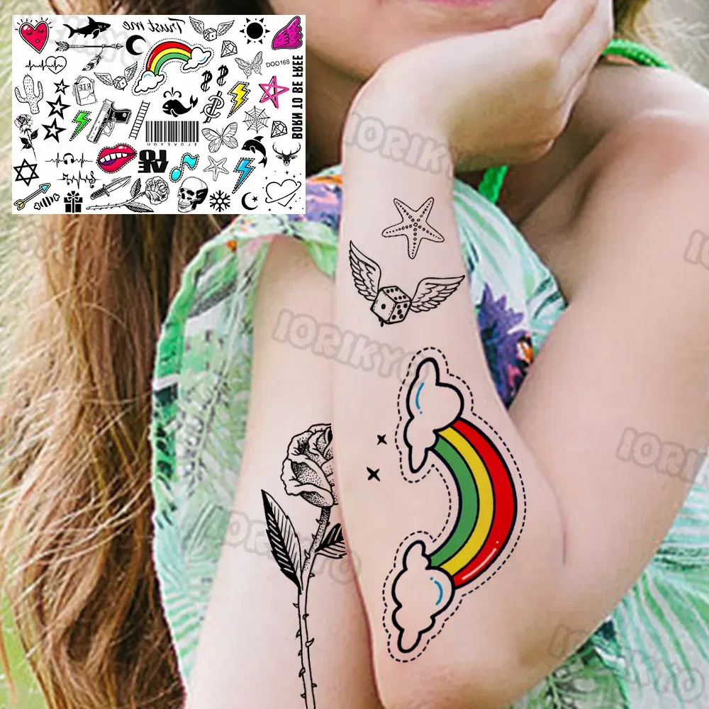 Color: light yellow - Sexy Red Lips Flower Temporary Tattoo For Kids Boys Girls Adult Small Rose Butterfly Tattoos Sticker Fake Tatoos Arm Neck Face