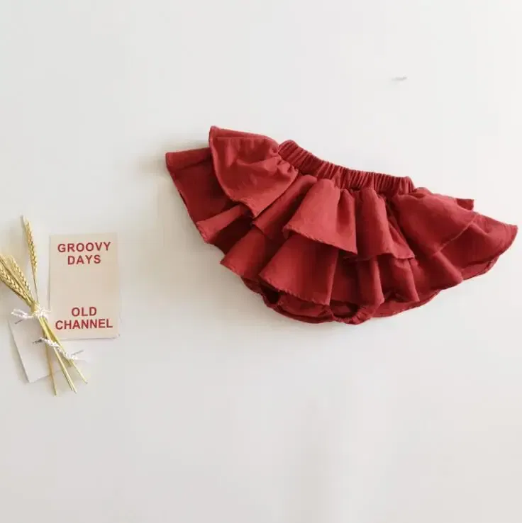 Color: Red, Kid Size: 3M - Double Layers Ruffles Lace Baby Skirt Pants Summer Cotton Linen Kids Pettiskirt Toddler Dancing Wedding Clothing Tutu Skirt