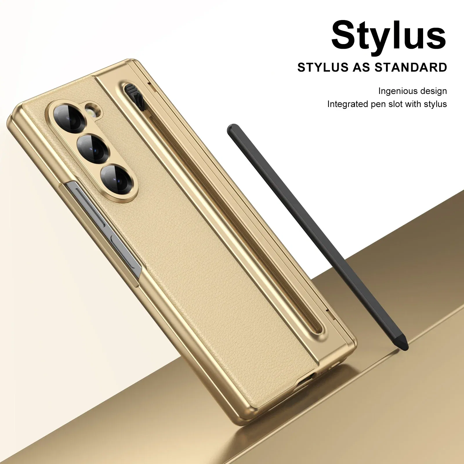 Color: black, Material: ABS - With Touch Pen For Samsung Galaxy Z Fold 6 Slim 5 W25 5 4 3 Case Leather Plating Hinge 360 Full Screen Protector Folding Cover