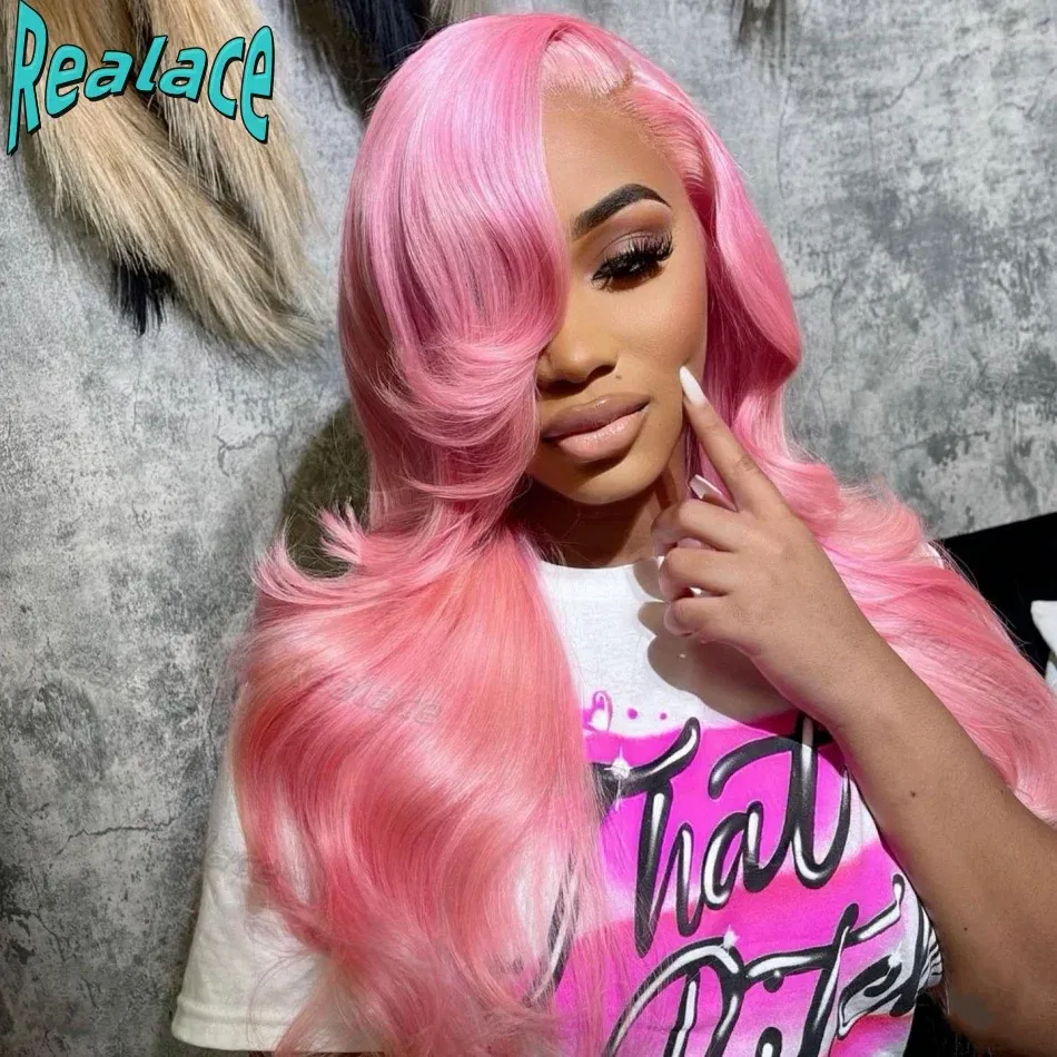 Stretched Length: 20inches, Density: 260%, , Lace Size: 13x4 - 13x4 Body Wave Pink Lace Front Wig Human Hair 13x6 Hd Lace Frontal Wigs For Black Women Transparent Preplucked 613 Colored Wig