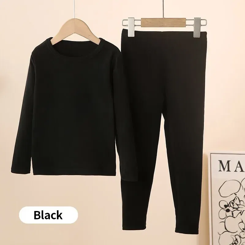 Color: black, Kid Size: 9 - 2-Piece Children's Thermal Underwear Suit boys' Autumn Clothes And Trousers Padded Cotton Sweater Girls' Casual Joker Home Cloth