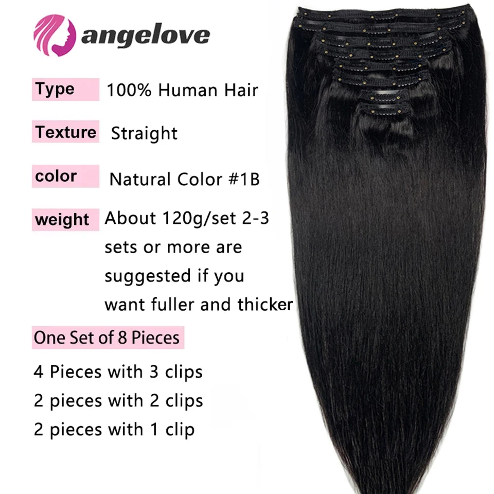 Color: Yellow, Stretched Length: 20inches, Life Span: 6 Months With Proper Care, Weight Per Package: 200g/Set - Straight Clip In Hair Extension Human Hair 120g/Set Straight Clip In Extension Full Head Brazilian Clip Hair Extension for Women