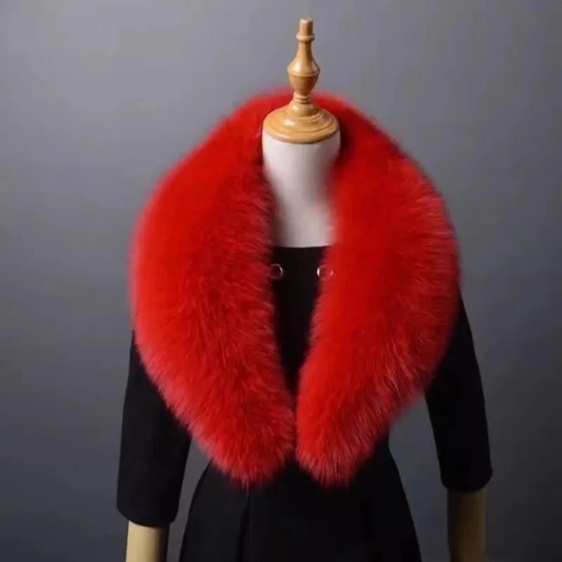 Color: CORAL RED, Size: S - Winter Real Fox Fur Collar Woman Furry Natural Raccoon Fur Scarf Shawls Luxury Neck Warmer Wraps For Coat Fur Scarves Large Size