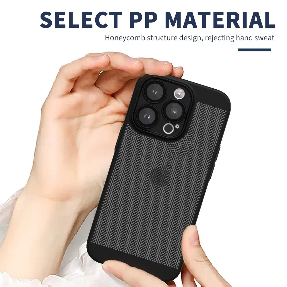 Color: black, Compatible-Phone Models: For iPhone 15, Ships From: CHINA - Breathable Heat Dissipation Cooling Case For iPhone 16 Pro Max 15 14 13 12 11 PC Hard Back Cover