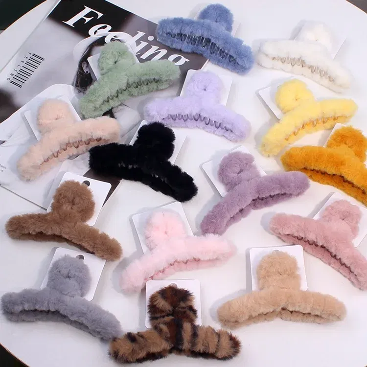 Color: Ginger - Advanced Sense Card Hair Clip Korea Autumn and Winter Hair Clip Sweet and Gentle Wind Back Hair Grab Plush Shark Clip