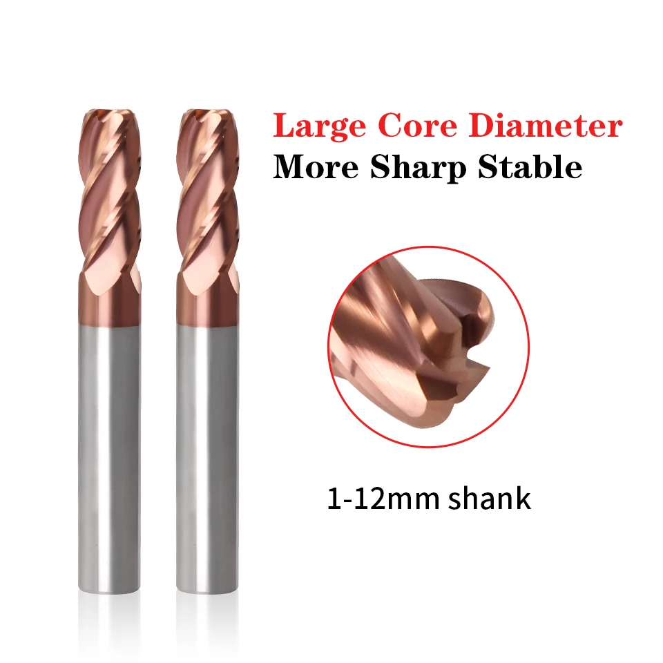 Cutting Edge Diameter: 1.9mm, Dimensions: 4*4*17 - AUGT HRC55 Carbide Bull Nose End Mill 4Flutes Copper Milling Cutter Alloy Coating Tungsten Steel Cutting Tool For CNC Maching