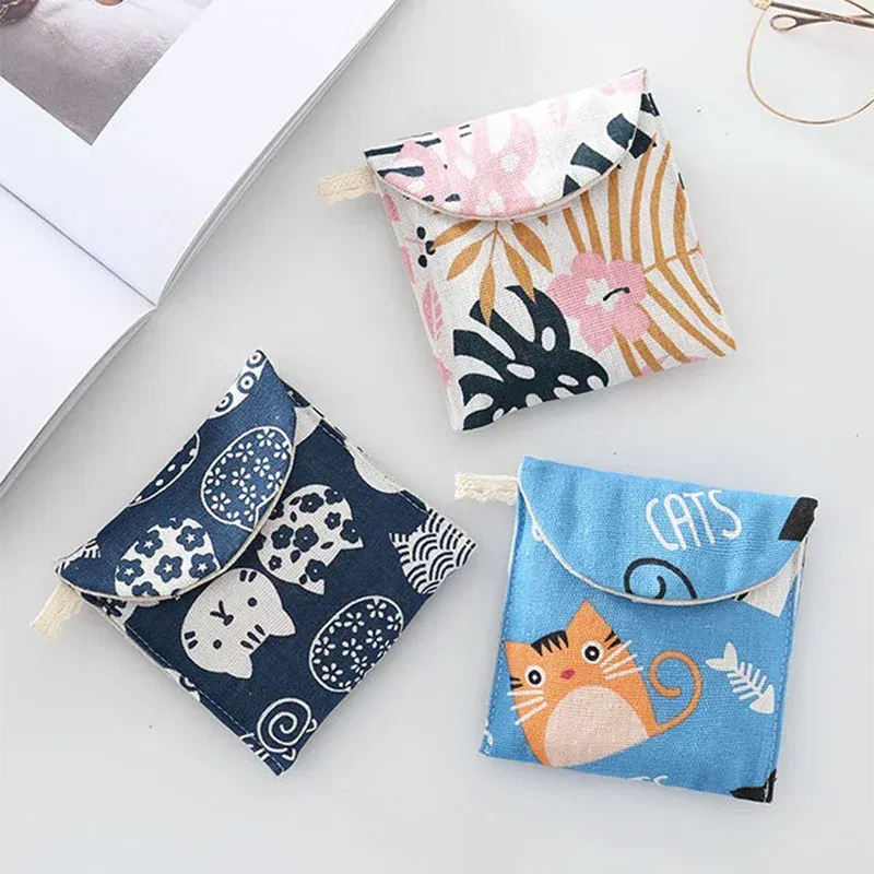 Color: Pink - Portable Women Cosmetic Organizer Sanitary Napkin Storage Bag Girls Ladies Cute Coin Card Sanitary Pad Pouch Small Cosmetic Bag
