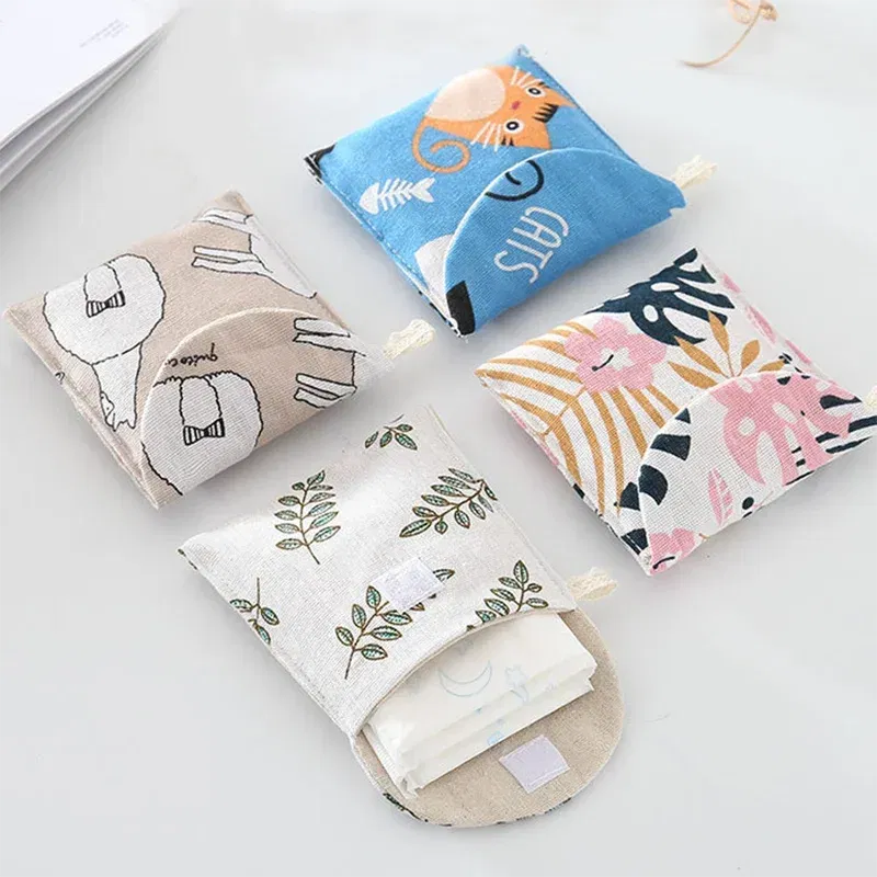 Color: Pink - Portable Women Cosmetic Organizer Sanitary Napkin Storage Bag Girls Ladies Cute Coin Card Sanitary Pad Pouch Small Cosmetic Bag