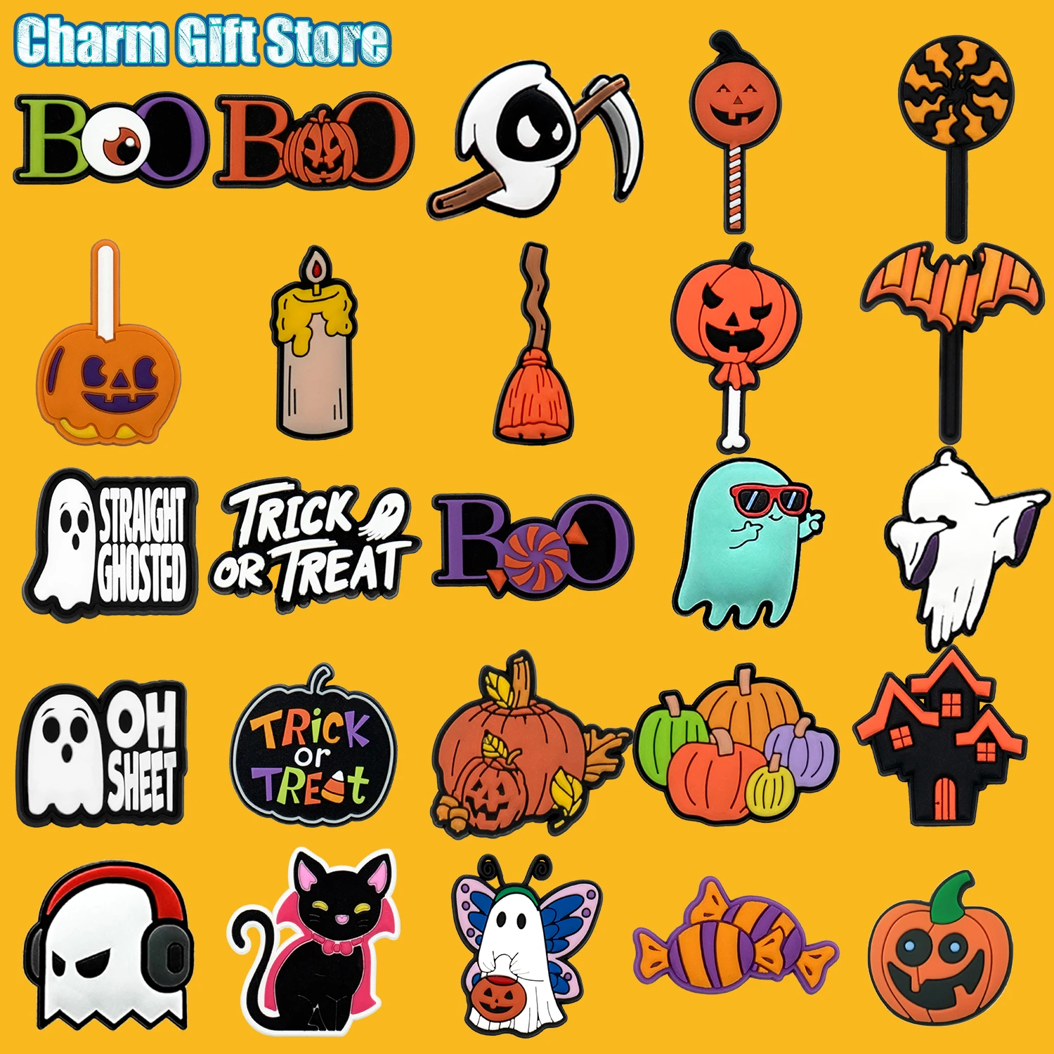 Color: Blue - Halloween Shoe Charms Funny Ghosts Pumpkin Clog Charms Sweets Candles Broom Shoe Clips Decorations Chips Cats Bats Clips Jeans