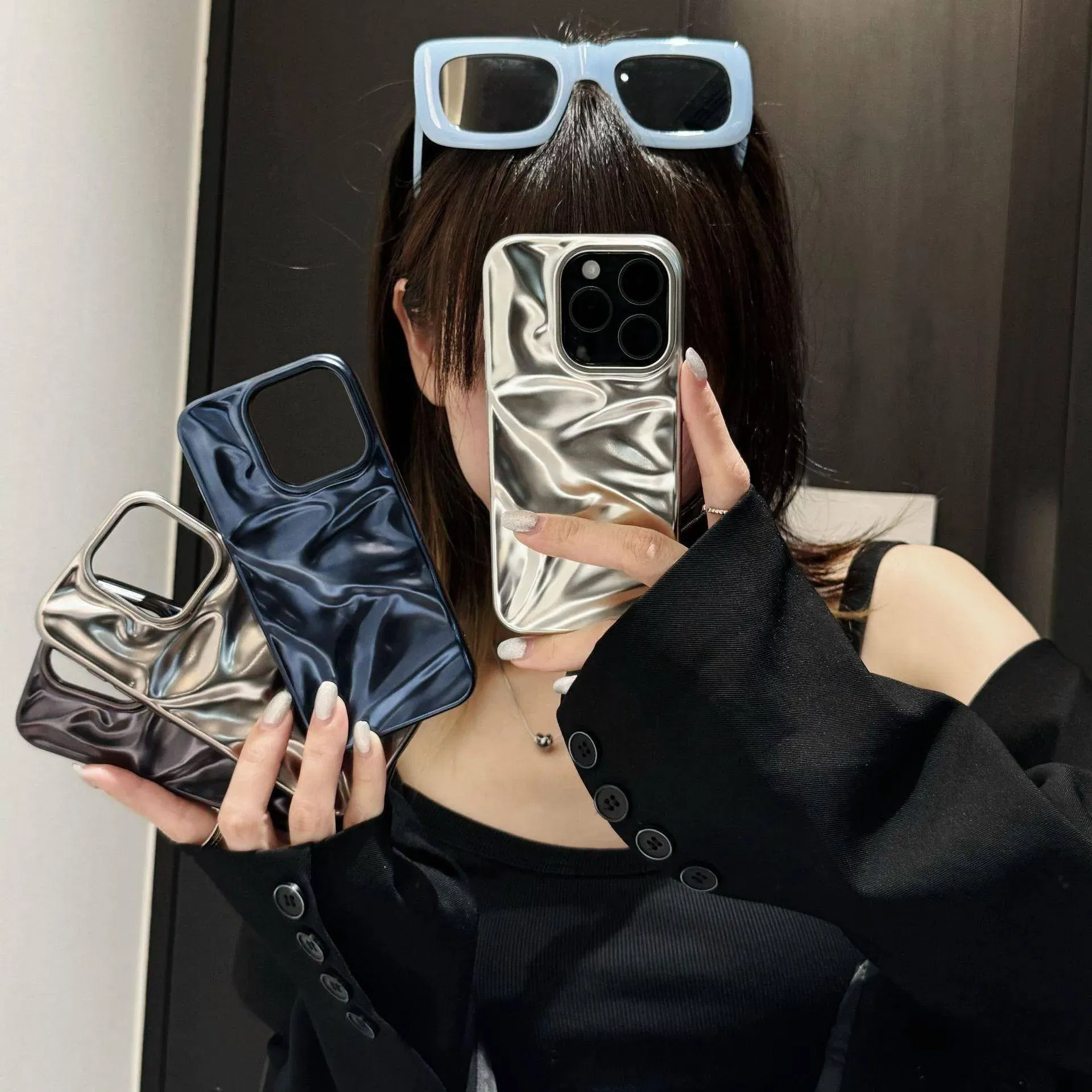 Color: black, Compatibility by Model: iPhone 16 - Soft Matte 3D Wavy Pattern Phone Case For iPhone 16 17 ProMax 17 Air 15 14 Plus 13 12 Pro Max 11 ins Water Ripple Creative Cover