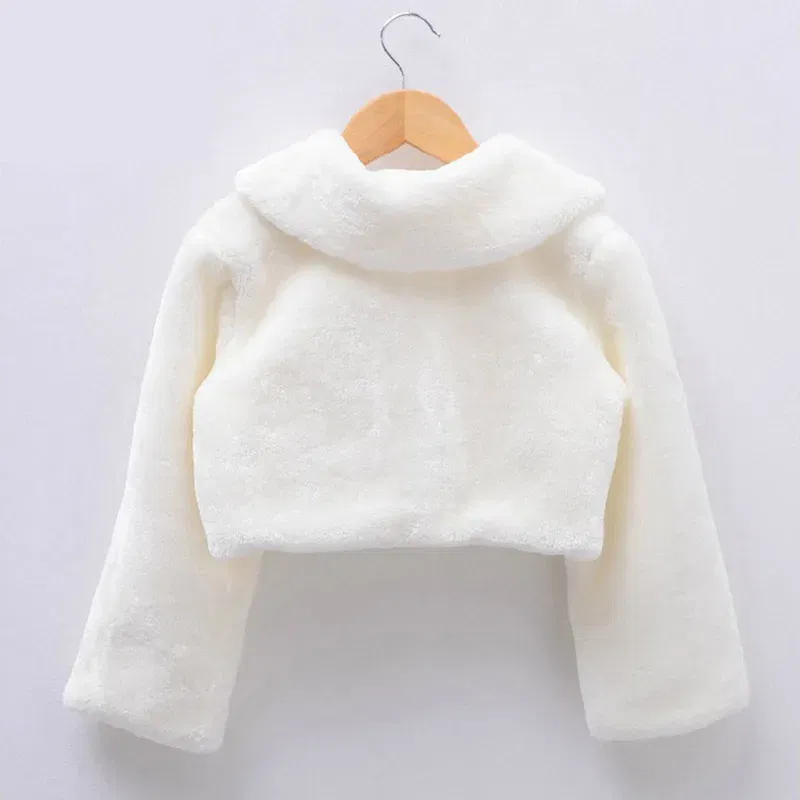 Color: Beige, Kid Size: 4T - Kids Girls Princess Thicken Plush Jacket Crop Wraps Shawl Flower Girls Long Sleeves Bolero Warm Cape Wedding Birthday Party Coat