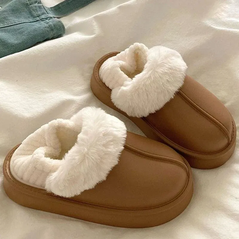 Color: Grape, Shoe Size: 36-37, Ships From: CHINA - Gacimy Warm Fur Women Slippers 2024 New Antiskid Waterproof Outdoor Cotton Shoes Winter Plush House Slides Fur Fluffy Slippers