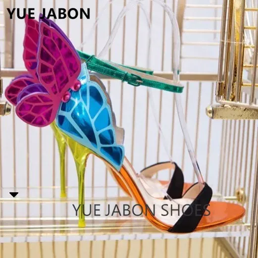 Color: Silver, Shoe Size: 9 - Women Summer Sandals Fashion Embroidered Satin Butterfly High Heeled Footwear Adjustable Ankle Strap Shoes Women high heels