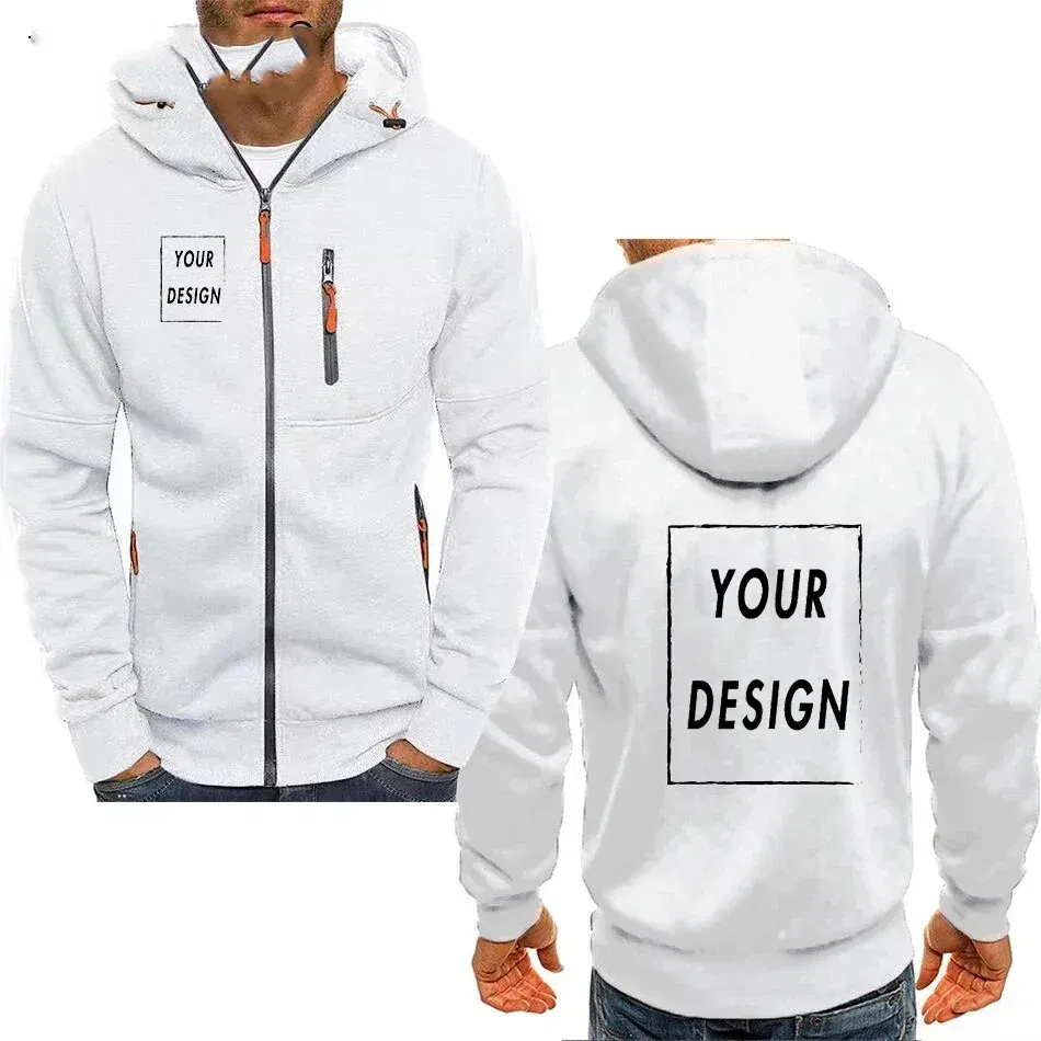 Color: Beige, Size: L - Men's Hooded Jacket with Pocket Zipper, Customized Image Text with Personalized Logo, Casual Sports Streetwear, Men's Wool Sweat