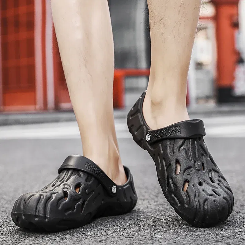 Color: Orange, Shoe Size: 40 - Men Summer Slippers Thick Sole Mens Clogs Sandals Hollow Breathable Flip Flops Sandals Shoes Fashion Beach Slippers