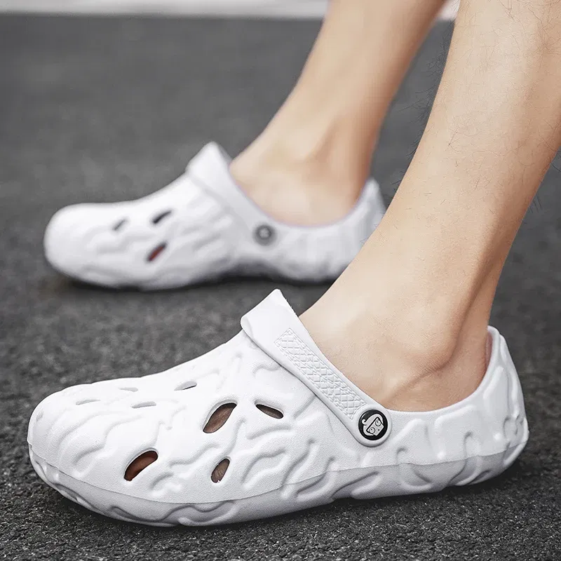 Color: Orange, Shoe Size: 40 - Men Summer Slippers Thick Sole Mens Clogs Sandals Hollow Breathable Flip Flops Sandals Shoes Fashion Beach Slippers