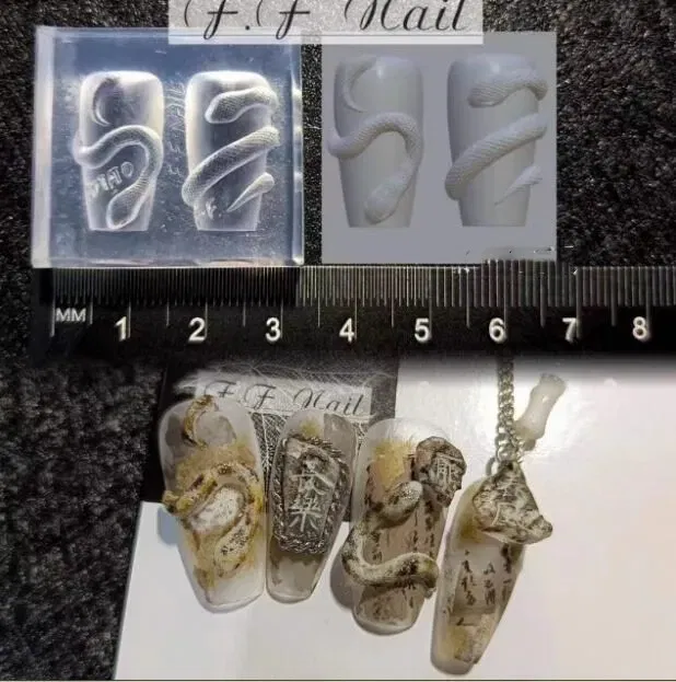 Color: Snow - 1pc Snake Flamingo Jellyfish Dragon Dtream 3D Acrylic Mold Nail Art DIY Silicone Nail Art Templates Nails Mold
