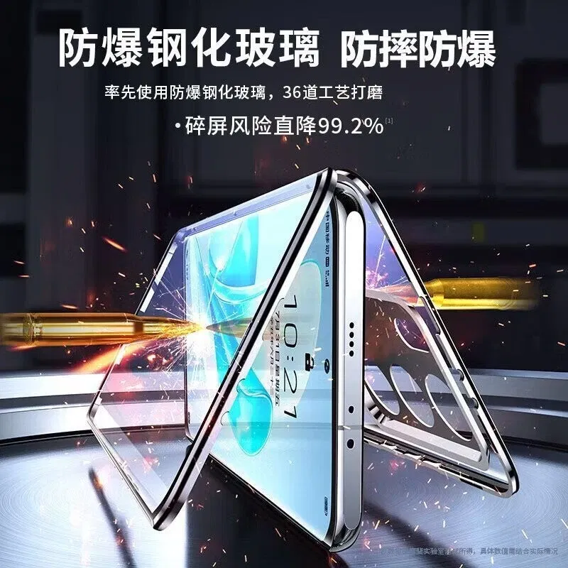 Color: black, Material: Cotton Fabric - 360 Full Case For Vivo V29 5G V27 Pro V27E V25 V23 Double Sided Magnetic Adsorption Metal Capa Tempering Glass Clear Phone Cover