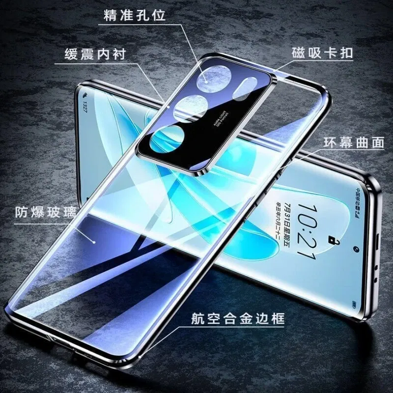 Color: black, Material: Cotton Fabric - 360 Full Case For Vivo V29 5G V27 Pro V27E V25 V23 Double Sided Magnetic Adsorption Metal Capa Tempering Glass Clear Phone Cover