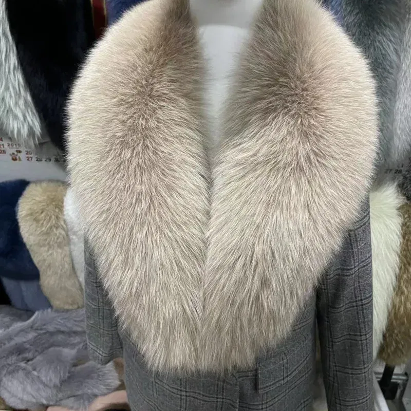 Color: Turquoise, Size: L - Winter Real Fox Fur Collar Woman Furry Natural Raccoon Fur Scarf Shawls Luxury Neck Warmer Wraps For Coat Fur Scarves Large Size