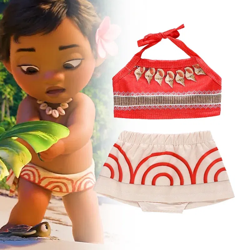 Color: Gold, Kid Size: 11 - Little Girls Cospaly DISNEY Moana Kids Two Pcs Set Top +Pants Infant Vaiana Role Play Festival Princess Costume Casual Clothes